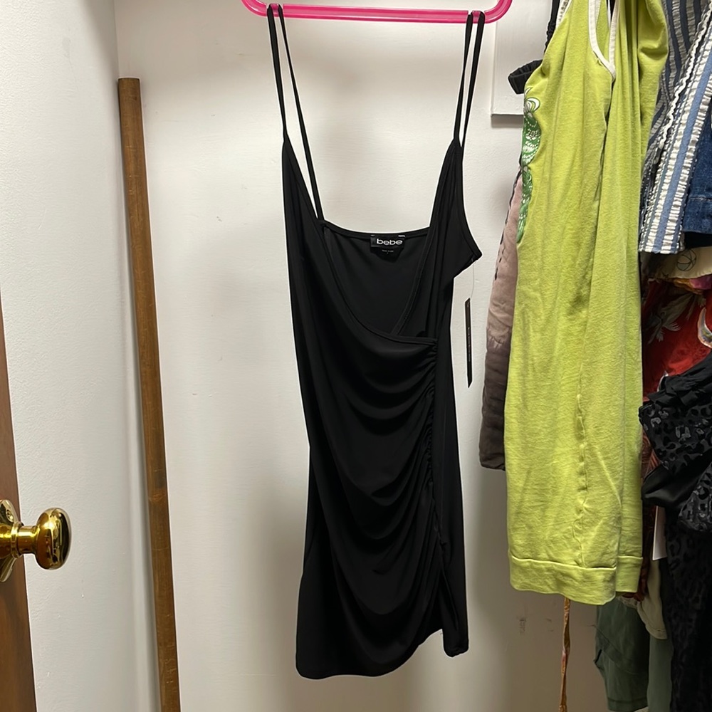 NWT Bebe ruched mini dress LBD Small black